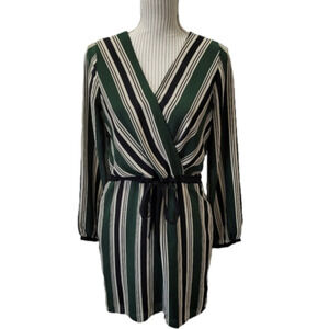 EVERLY small faux wrap dress green stripes